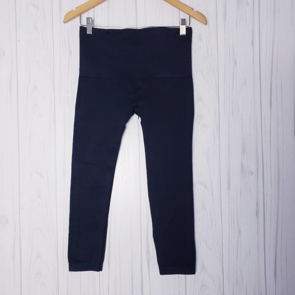 SPANX Look At Me Now Seamless Leggings 1X Crop High‎ Waisted Port Navy